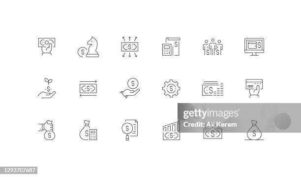 finance, payment, investment strategy, expenses, accounting, crowd funding icons - cost management stock illustrations