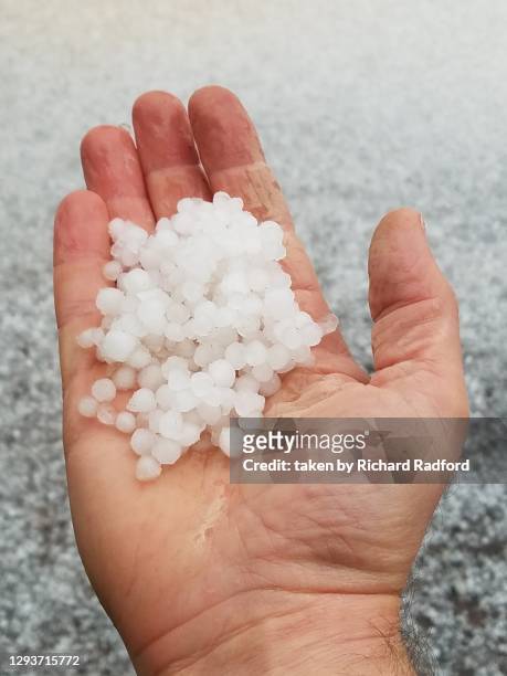 hand showing hail - hagelschauer stock-fotos und bilder