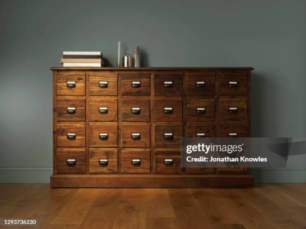 large chest of drawers from face on angle - fourniture de bureau fotografías e imágenes de stock