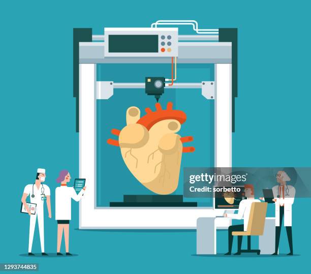 bioprinter concept - heart - 3d printing stock illustrations