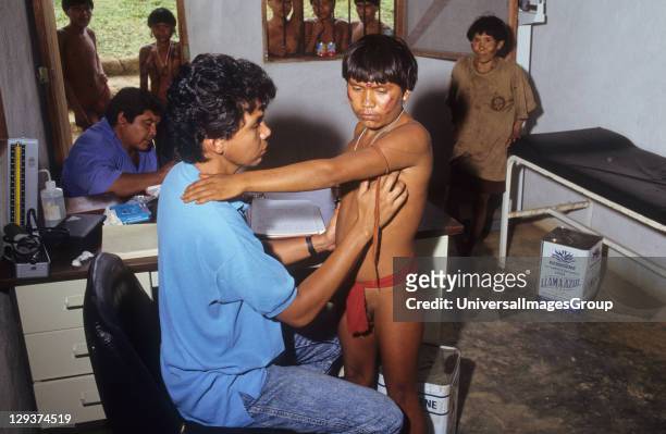 Yanomami Amerindians, Venezuelan Amazonas, Serra Parima, Niyayobaten Village, Yanomami Indian Being Examined For Onchocerciasis And Malaria At Caicet...