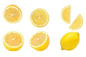 Sliced of lemon isolated set on white background