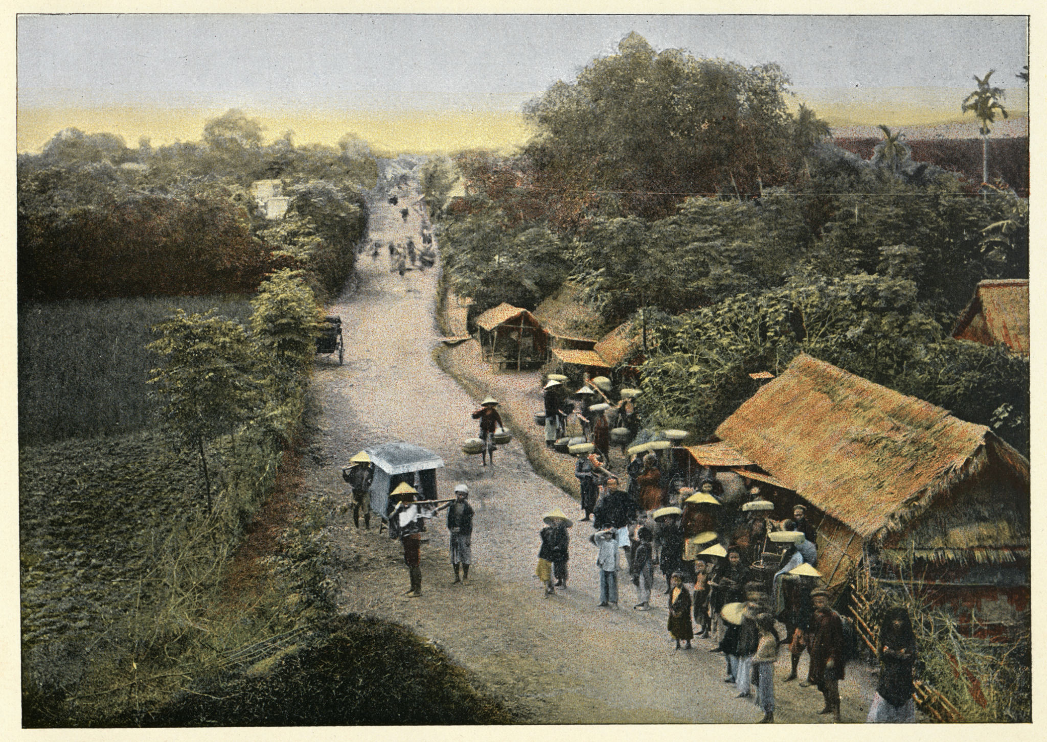 Vintage colourised photograph of a street in Annam (Vietnam), Victorian 19th Century Vintage colourised photograph of a street in Annam (Vietnam), Victorian 19th Century