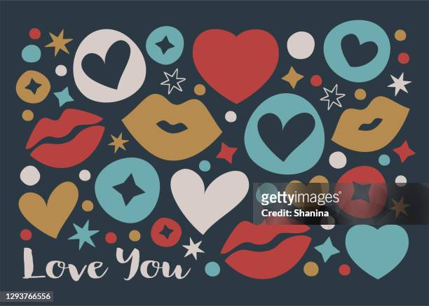 ilustrações, clipart, desenhos animados e ícones de te amo - cartão de saudação do dia dos namorados - fundo escuro - kiss lips