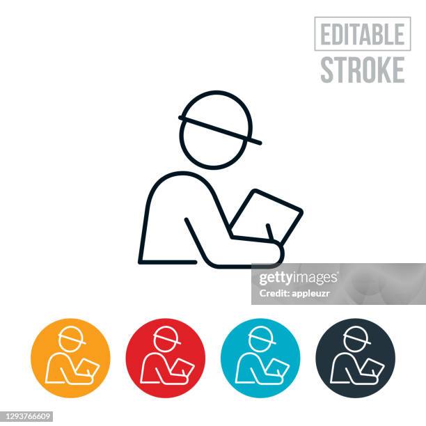 safety inspector thin line icon - editable stroke - quality control construction stock illustrations
