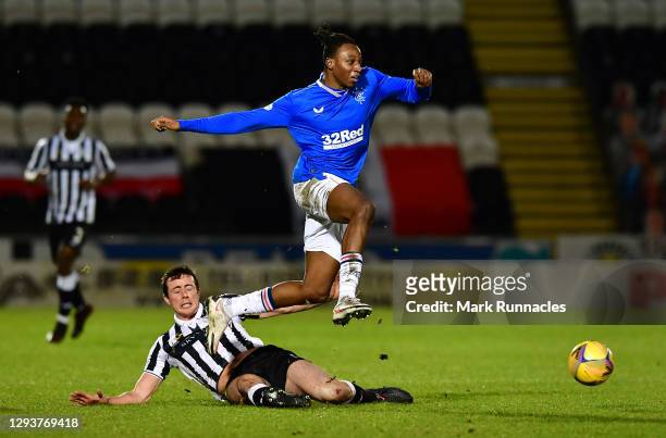 Joe Aribo of Rangers is tackled by Joe Shaughnessy of St Mirren during the Ladbrokes Scottish Premiership match between St.Mirren and Rangers at The...