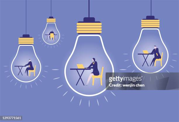 team working in the electric light - abzeichen stock illustrations