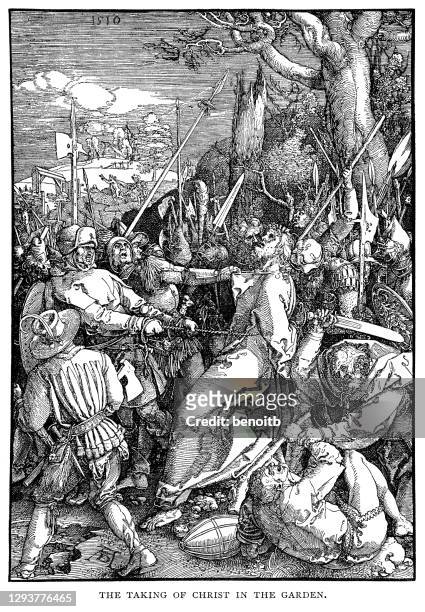 the taking of christ in the garden by albrecht dürer - albrecht durer stock illustrations