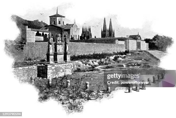 ilustrações de stock, clip art, desenhos animados e ícones de solar del cid the site of el cid’s house in burgos, spain - 19th century - burgos