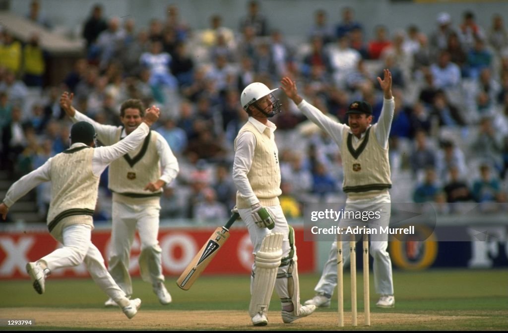 Terry Alderman of Australia and Tim Curtis of England