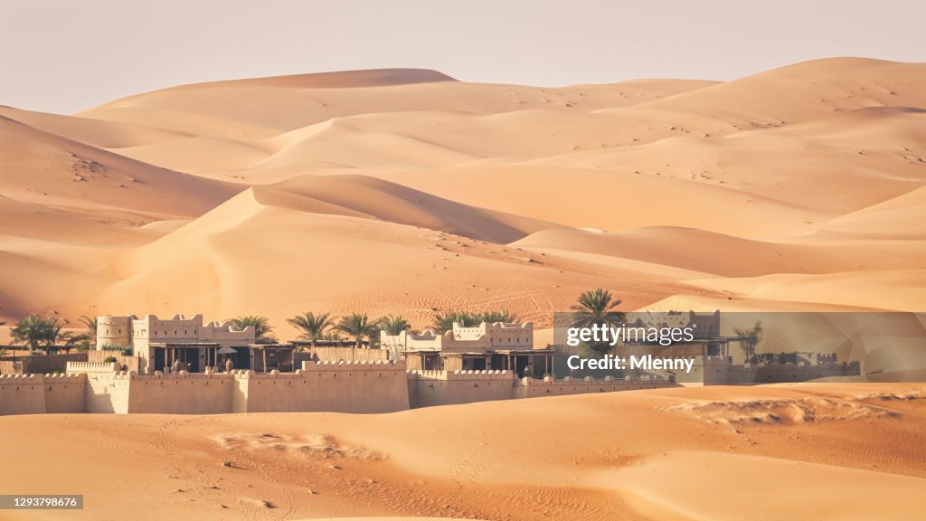 Rub' al Khali Desert Oasis Village Panorama Sand Dunes Abu Dhabi