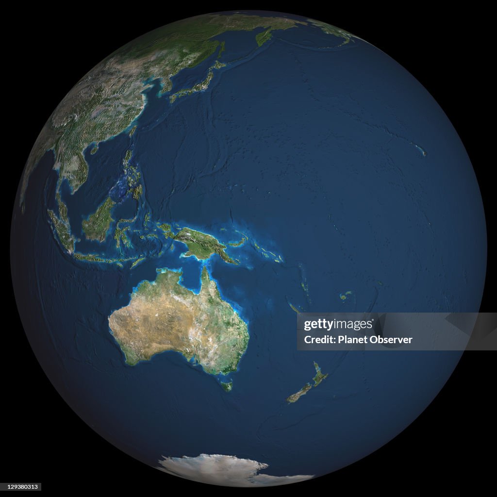 Globe Oceania, True Colour Satellite Image