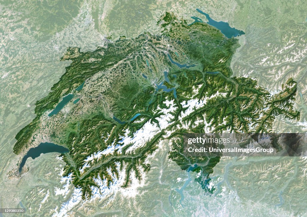 Switzerland, True Colour Satellite Image With Mask