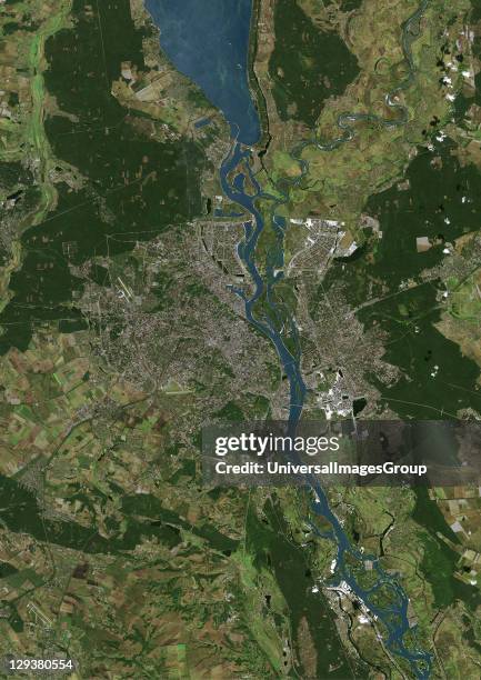 Kiev, Ukraine. True colour satellite image of Kiev, capital city of Ukraine, located in the north central part of the country on the Dnieper river....