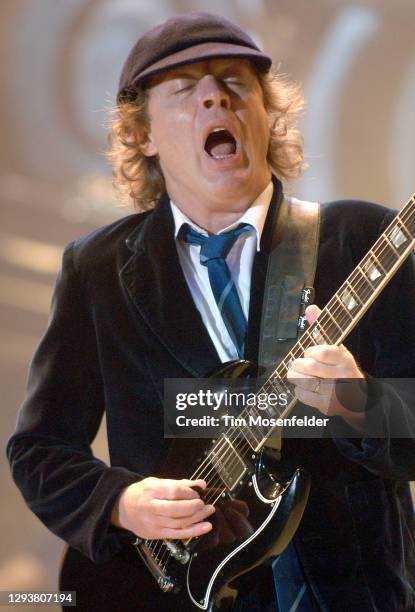 Angus Young of AC/DC performs at Oracle Arena on December 2, 2008 in Oakland, California.