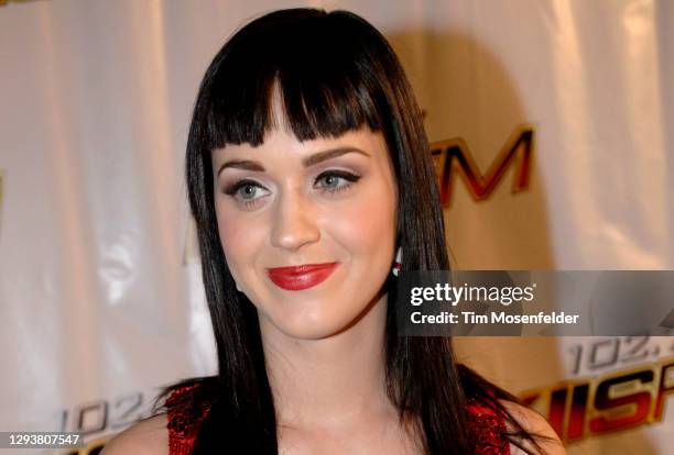 Katy Perry poses during the KIIS FM Jingle Ball at Honda Center on December 6, 2008 in Anaheim, California.