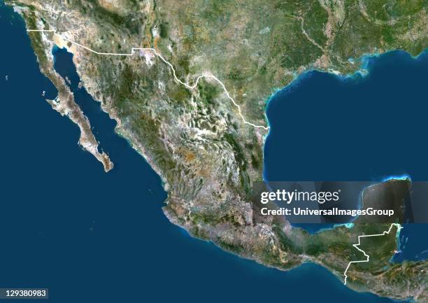 Satellite view of Mexico . This image was compiled from data acquired by LANDSAT 5 & 7 satellites., Mexico, North America, True Colour Satellite...