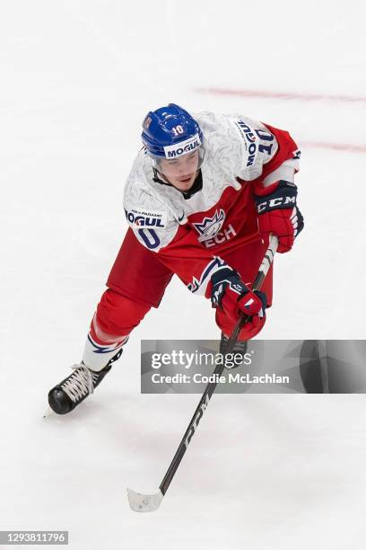 Martin Lang of the Czech Republic skates against Sweden during the 2021 IIHF World Junior Championship at Rogers Place on December 26, 2020 in...