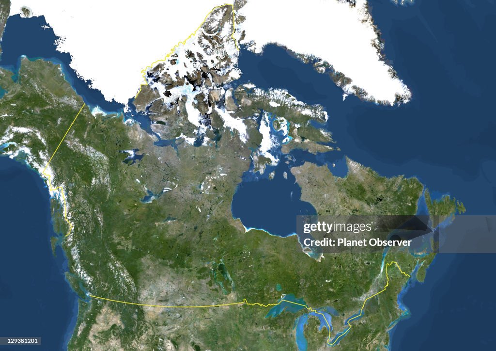 Canada, North America, True Colour Satellite Image With Border