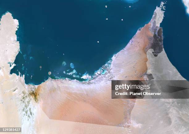 Satellite view of United Arab Emirates . This image was compiled from data acquired by LANDSAT 5 & 7 satellites., United Arab Emirates, Middle East,...