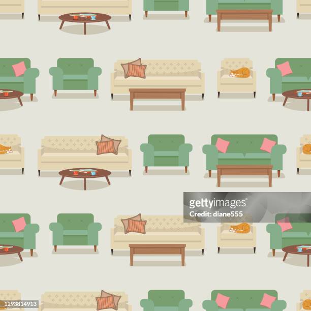 stockillustraties, clipart, cartoons en iconen met retro meubels herhalen patroon - upholstry