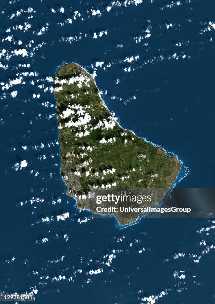 Barbados, true colour satellite image taken on 1 February 2002, by the LANDSAT 7 satellite., Barbados, True Colour Satellite Image