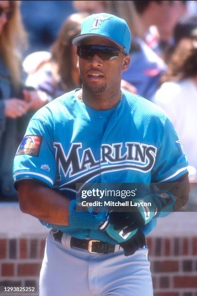 Gary Sheffield of the Florida Marlins looks on during a baseball game against the Chicago Cubs on August 1, 1994 at Wrigley Field in Chicago,...
