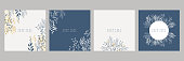 Trendy floral gold and white background design templates. Good for poster, card, cover, banner, placard, brochure. Universal hand drawn floral templates for birthday invitations, menu and baby shower