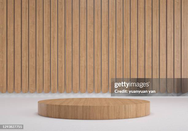 3d rendering exhibition background - plank timber stockfoto's en -beelden