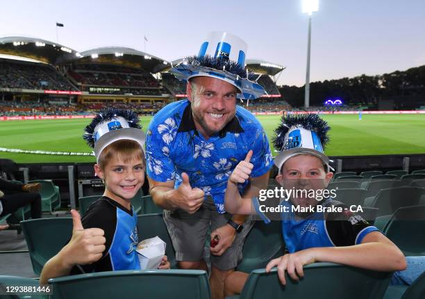 Strikers fans during the Big Bash League match between the Adelaide Strikers and the Perth Scorchers at Adelaide Oval, on December 31 in Adelaide,...