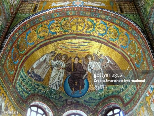 mosaics in the apse of san vitale basilica in ravenna, italy - archangel stock pictures, royalty-free photos & images