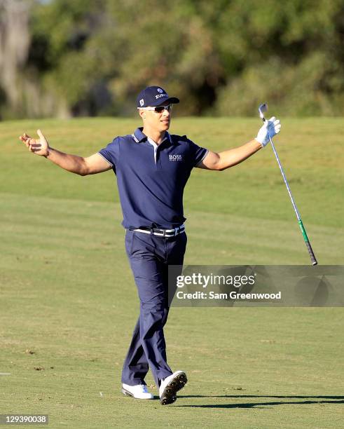 Ben Crane reacts to a shot from the fairway on the first playoff hole during the final round of the McGladrey Classic at Sea Island's Seaside Course...