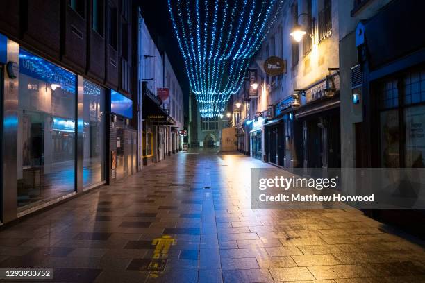 Empty streets in central Cardiff on December 31 in Cardiff, Wales. Wales went into a Level 4 lockdown from midnight on December 19. All non-essential...