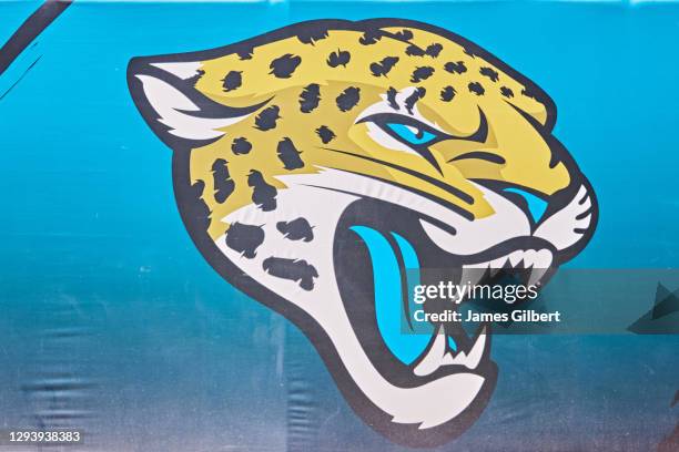 Jacksonville Jaguars logo is seen at TIAA Bank Field during a game against the Chicago Bears on December 27, 2020 in Jacksonville, Florida.