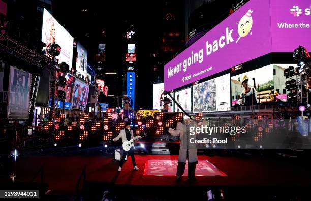 Billie Porter performs live from Times Square during 2021 New Year’s Eve celebrations on December 31, 2020 in New York City.