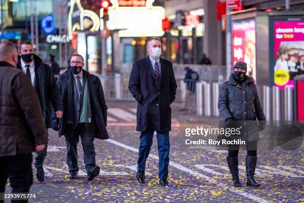 Commissioner Dermot F. Shea wears a mask as he attends the 2021 Times Square New Year's Eve Celebration on December 31, 2020 in New York City.