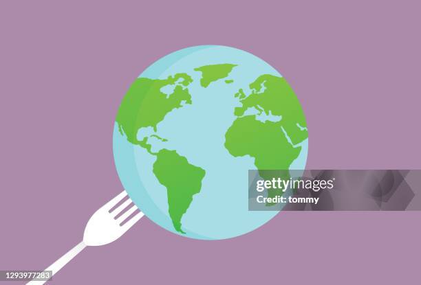 illustrations, cliparts, dessins animés et icônes de un globe avec une fourche - programme alimentaire mondial