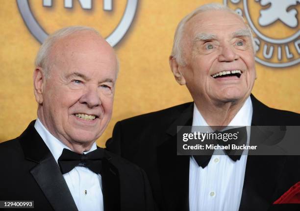Actors Tim Conway and Ernest Borgnine pose in the press room at the TNT/TBS broadcast of the 17th Annual Screen Actors Guild Awards held at The...