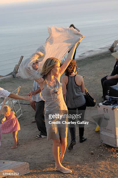 Model Angela Lindvall dances at the 10 Years of Toyota Prius Anniversary Celebration at Wright Organic Resource Center on October 10, 2010 in Malibu,...