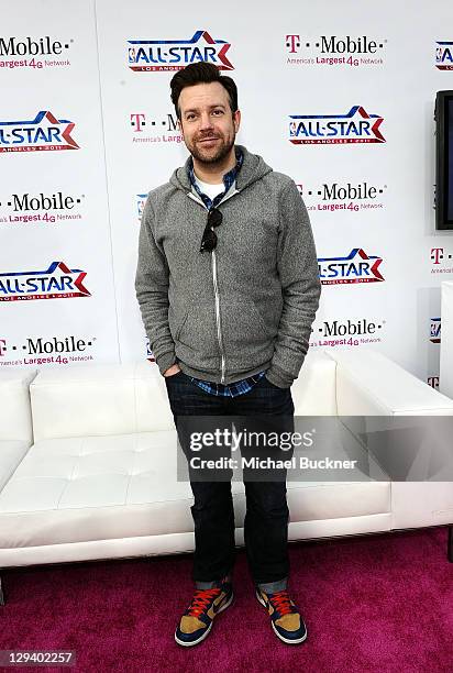 Actor Jason Sudeikis arrives at the T-Mobile Magenta Carpet at the 2011 NBA All-Star Game at L.A. Live on February 20, 2011 in Los Angeles,...