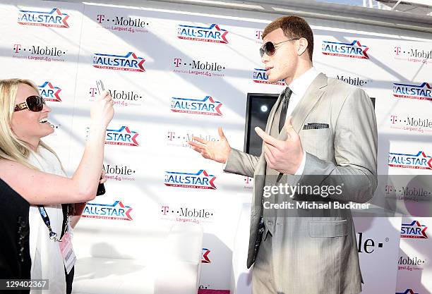 Player Blake Griffin of the Los Angeles Clippers arrives at the T-Mobile Magenta Carpet at the 2011 NBA All-Star Game at L.A. Live on February 20,...