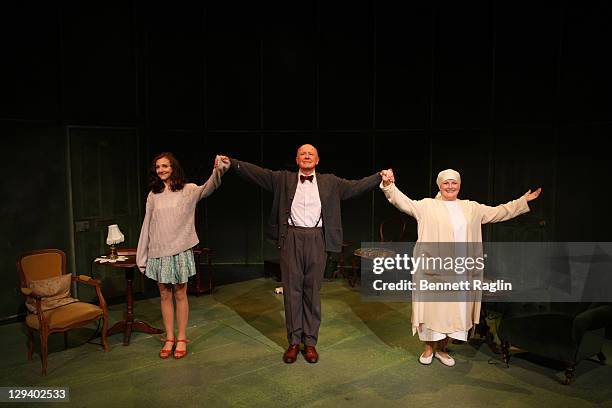 Beth Cooke, Niall Buggy, and Brenda Blethyn take curtain call during the opening night of "Haunted" at 59E59 Theaters on December 8, 2010 in New York...