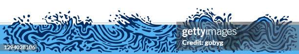 horizontal border - abstract water wave background - riverside beach stock illustrations