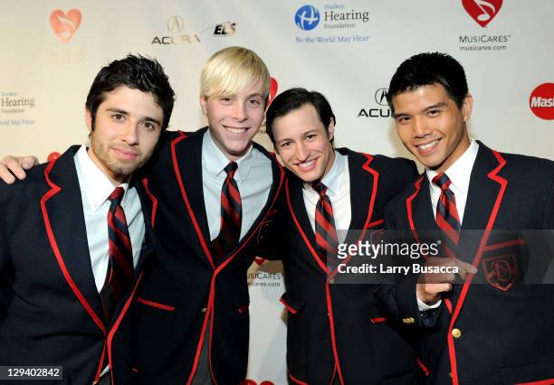 Actors/singers Eddy Martin, Riker Lynch, Curt Mega and Telly Leung arrive at 2011 MusiCares Person of the Year Tribute to Barbra Streisand at Los...