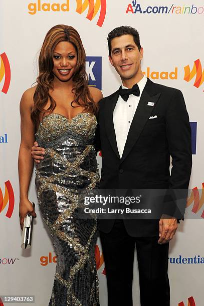 Actress Laverne Cox and GLAAD President Jarrett Barrios attend the 22nd Annual GLAAD Media Awards presented by ROKK Vodka at Marriott Marquis Times...