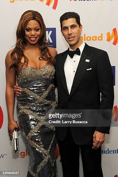 Actress Laverne Cox and GLAAD President Jarrett Barrios attend the 22nd Annual GLAAD Media Awards presented by ROKK Vodka at Marriott Marquis Times...