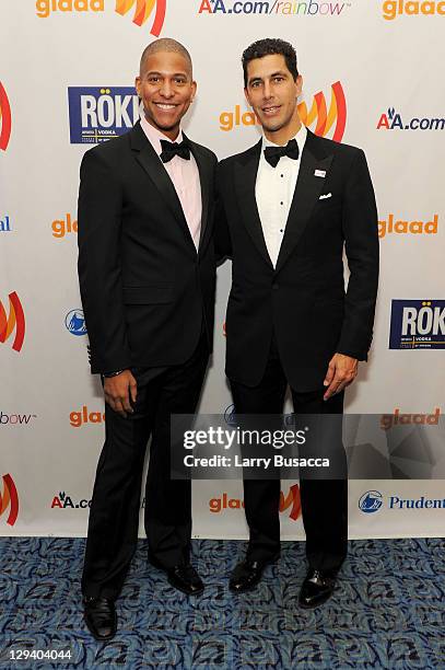 Nathan Williams and GLAAD President Jarrett Barrios attend the 22nd Annual GLAAD Media Awards presented by ROKK Vodka at Marriott Marquis Times...