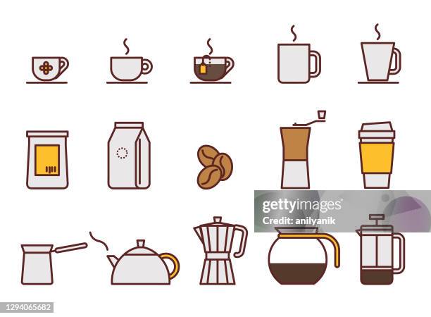 coffee icon set - preparation icon stock illustrations