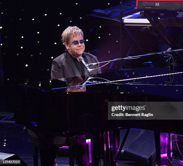 Elton John performs on "Good Morning America" at the Beacon Theatre on October 20, 2010 in New York City.