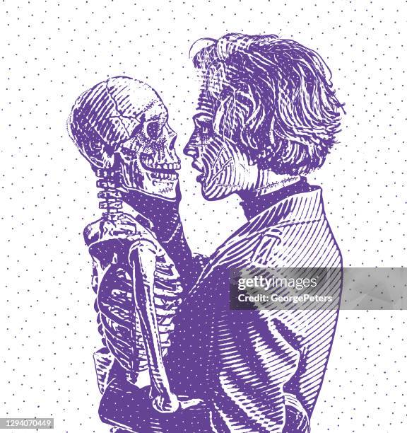 woman and skeleton - vampire kiss stock illustrations